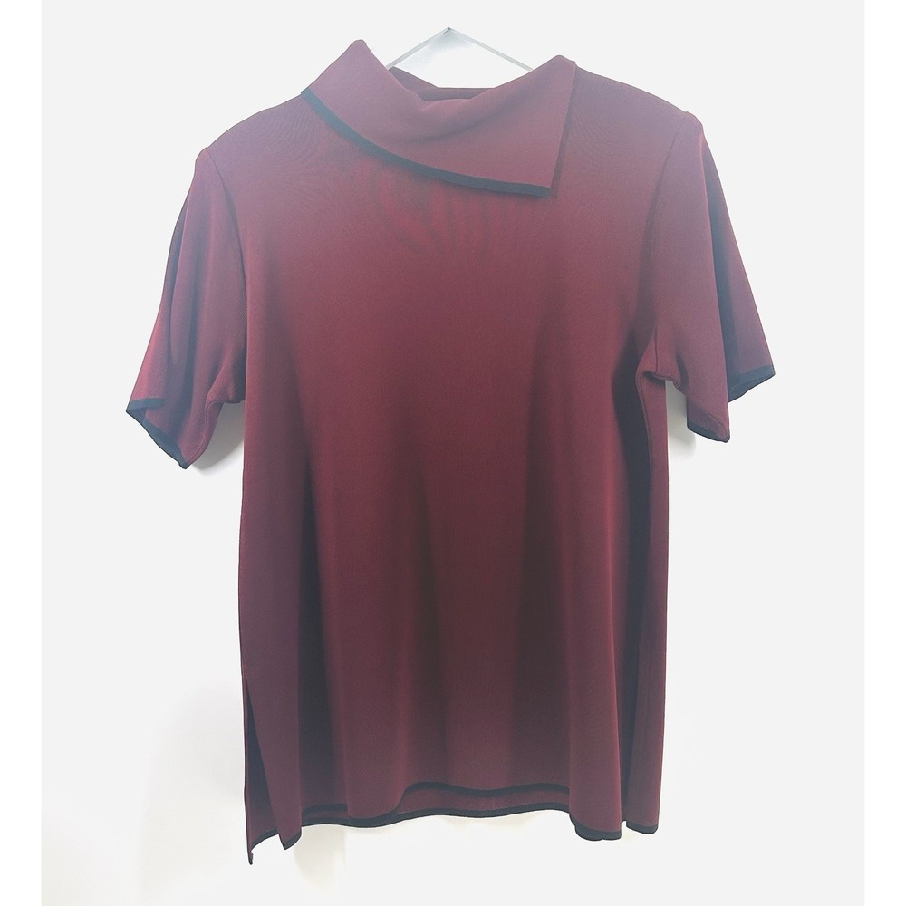 Misook Cardigan Textured Sweater Acrylic‎ Knit Asymmetrical Collar Maroon AA31